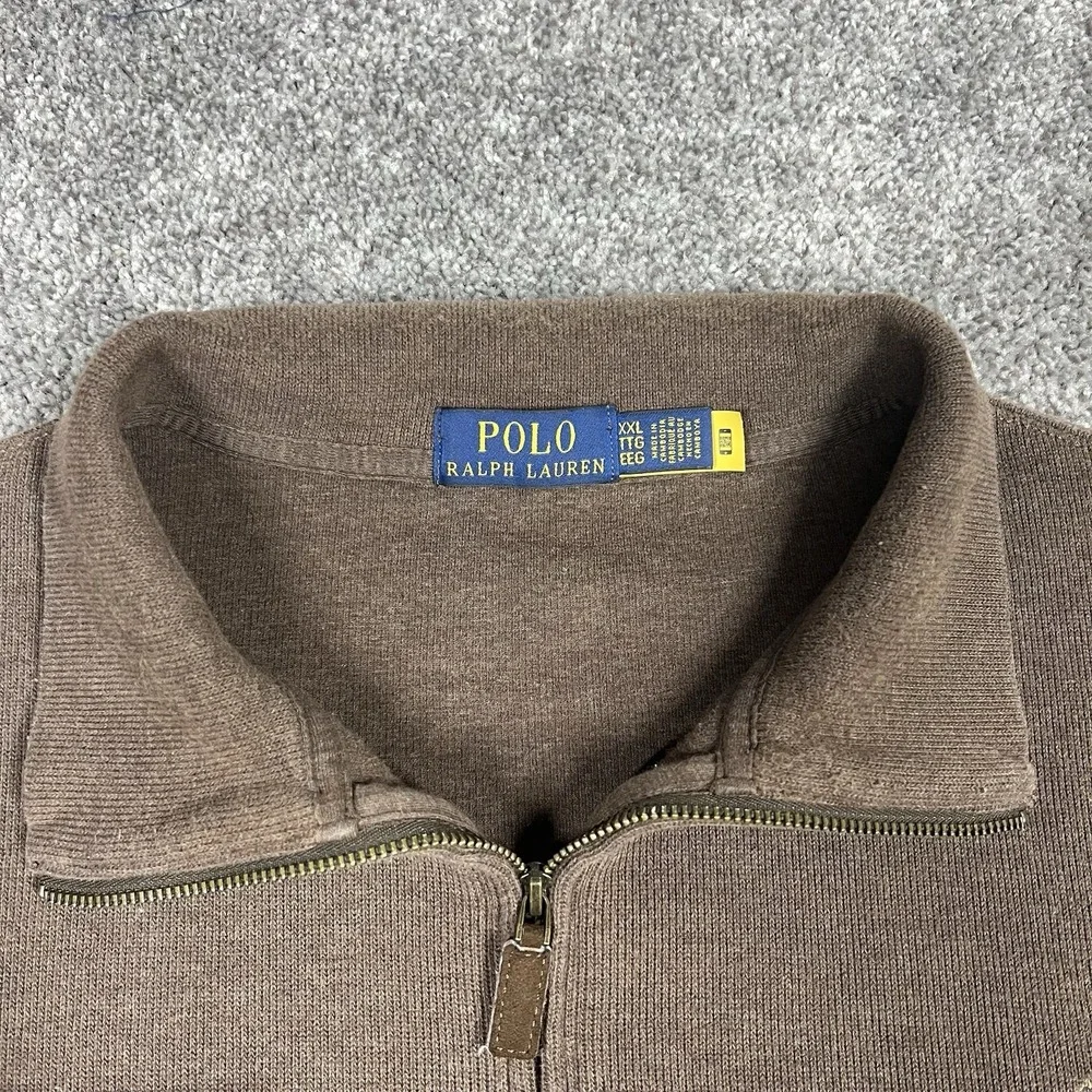 Polo Ralph Lauren Estate Rib Sweater Men's XXL 2XL Brown 1/4 Quarter Zip Cotton